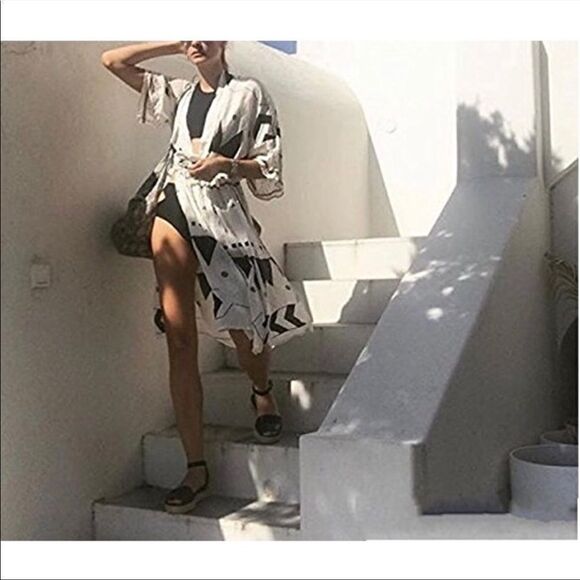 Bohemian Bikini Swim Cover Up Kimono Cardigan - Picture 3 of 5